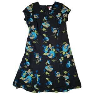 JM Collection Floral Dress Womens 18W Painterly Blues Black Short Sleeve NWT (i)